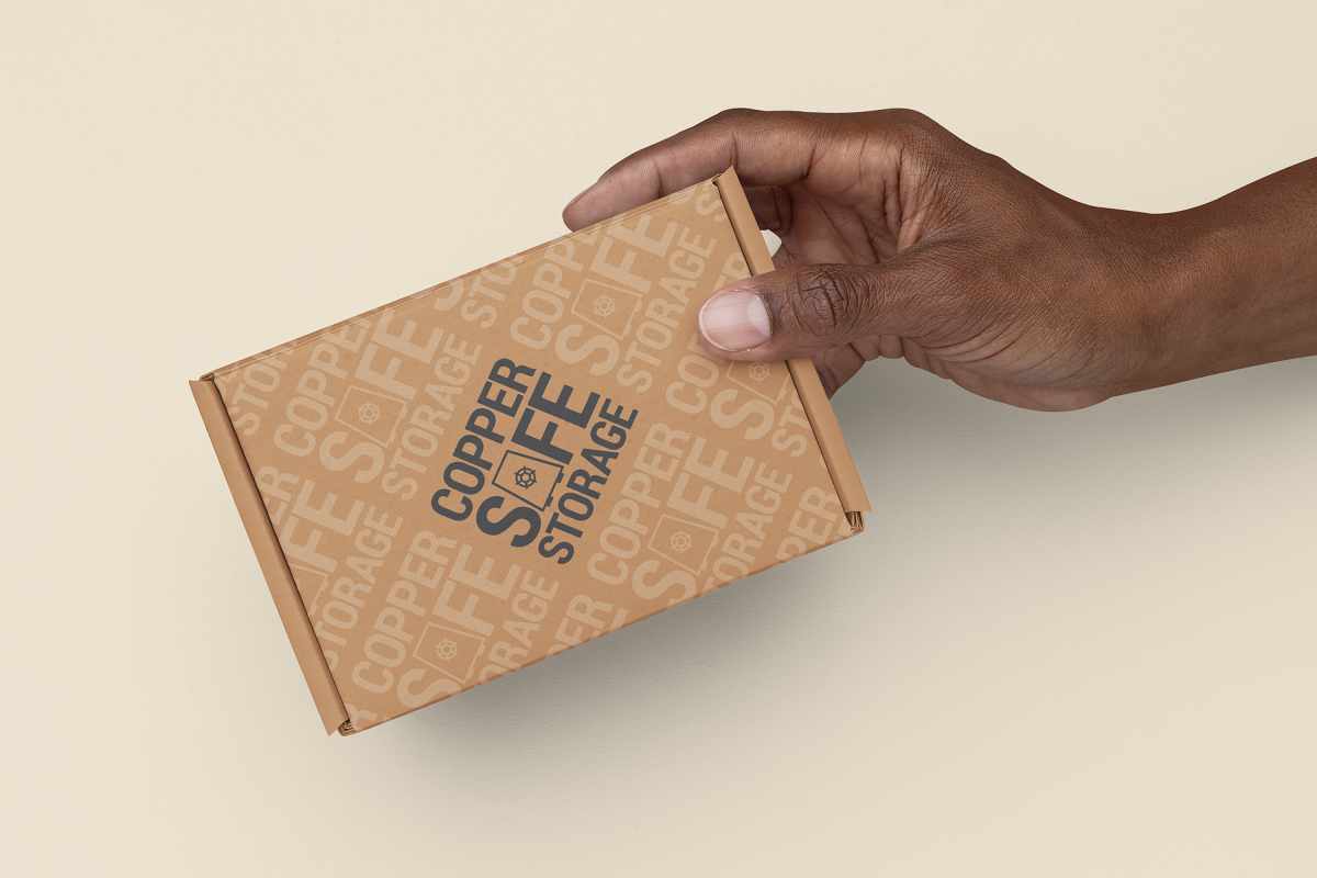 Copper Safe Storage Custom Mailer Box Design on Kraft Cardboard Box
